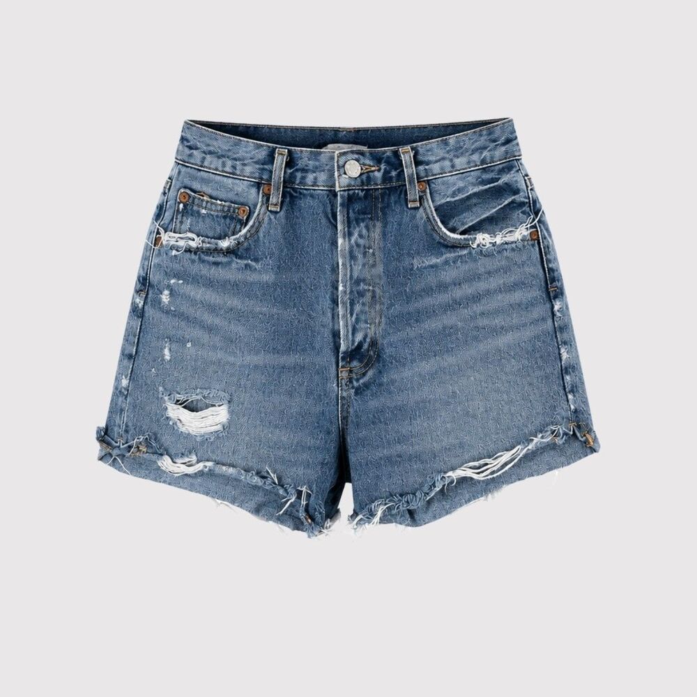 AGOLDE Womens Shorts Blue Denim Dee Ultra High Rise Distressed Cut Off Jean 29